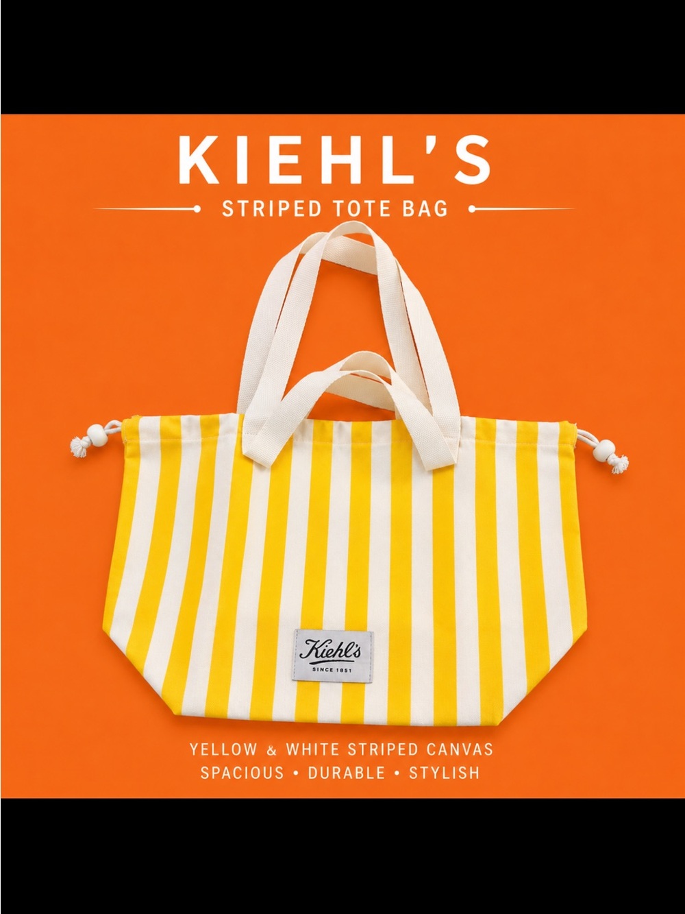 Kiehl's Yellow and White Striped Canvas Tote